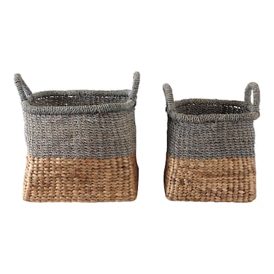 Woven Fabric Storage Basket Casual Design (Set of 2) - 19" Tan - 17.25" x 17.25" x 18.5"