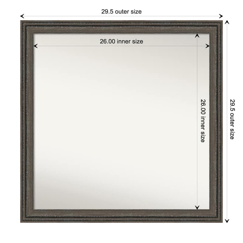 Upcycled Non-Beveled Wood Framed Bathroom Vanity Wall Mirror - Upcycled Brown Grey - Glass Size 26x26