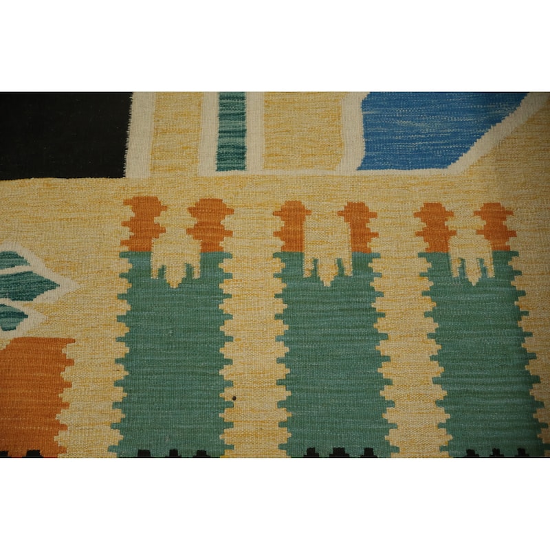 Hand Woven Oriental 100% Wool Carpet Southwestern Tribal Yellow & Gold Kilim Area Rug - 13' 0'' X 10' 2''