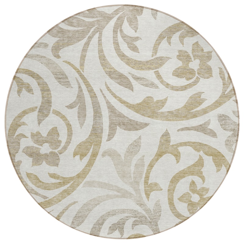 Machine Washable Indoor/ Outdoor Chantille Floral Scroll Rug