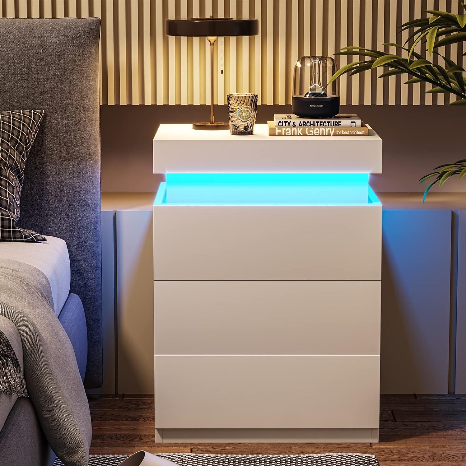 LED Nightstand with 3 Drawers Modern Multi Colour LED Night Table Bedside Tables Bed Bath Beyond 42380364