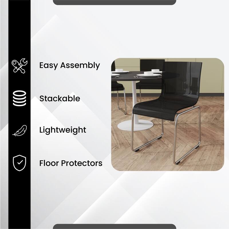 Lima Modern Contemporary Transparent Stackable Acrylic in Chrome Steel Dining Accent Side Chair Set of 4