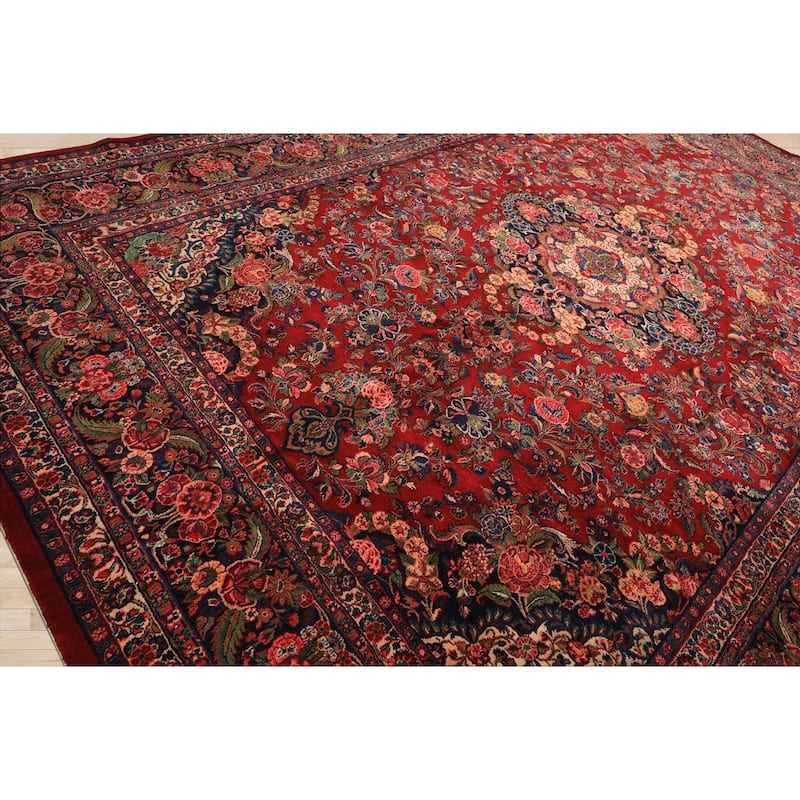 10'4''x15'5'' Hand Knotted Wool Red Taabriz Medallion Traditional Vintage Rug - 10' 4'' x 15' 5''