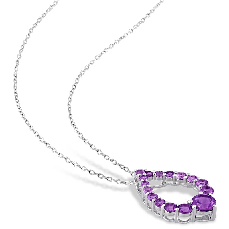 Miadora African Amethyst Open Teardrop Necklace in Sterling Silver