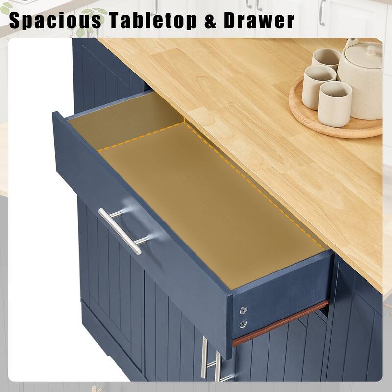 Kitchen Island with Hidden Trash Can, Multi Functional Mobile Island Table, Breakfast Bar with Drawer & Adjustable Shelves