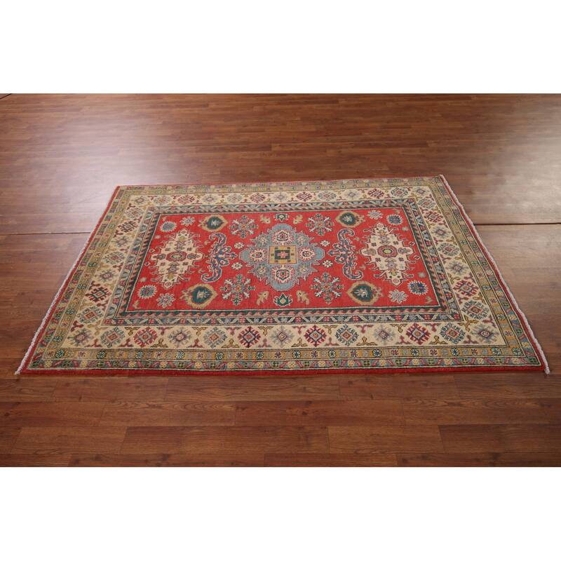 Red Traditional Kazak Oriental Area Rug Handmade Bedroom Wool Carpet - 3'11" x 6'1"