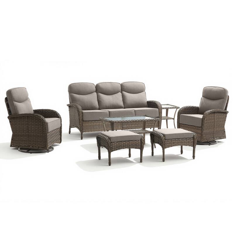 Pocassy Outdoor Wicker Patio Sofa with Swivel Chair Ottoman Sets