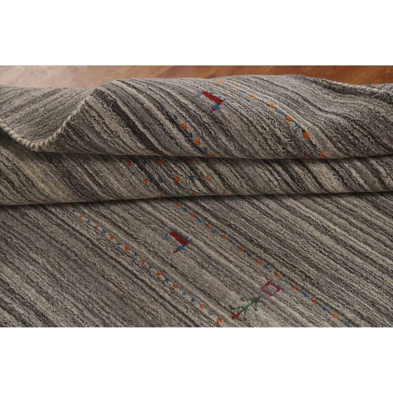 Hand Knotted Oriental 100% Wool Carpet Tribal Animal Pictorial Greys & Charcoal Gabbeh Area Rug - 7' 7'' X 5' 0''