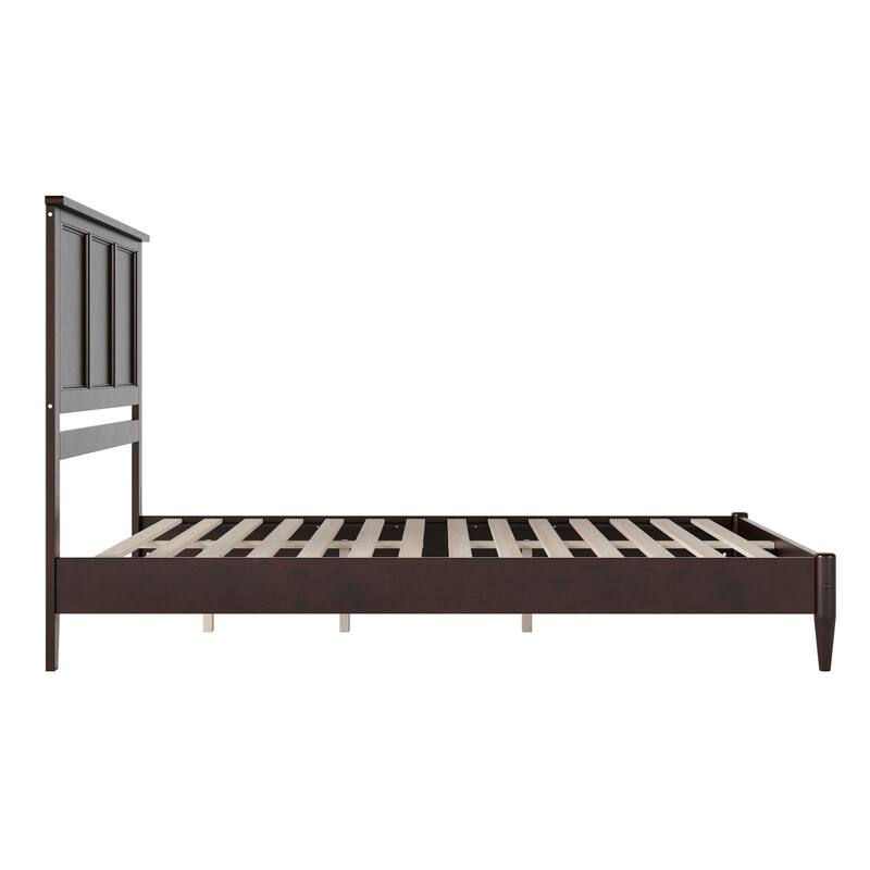 Rustic Platform Bed - Queen Size Wood Bed Frame, Low Profile, USB Charging, Modern Bedroom Furniture