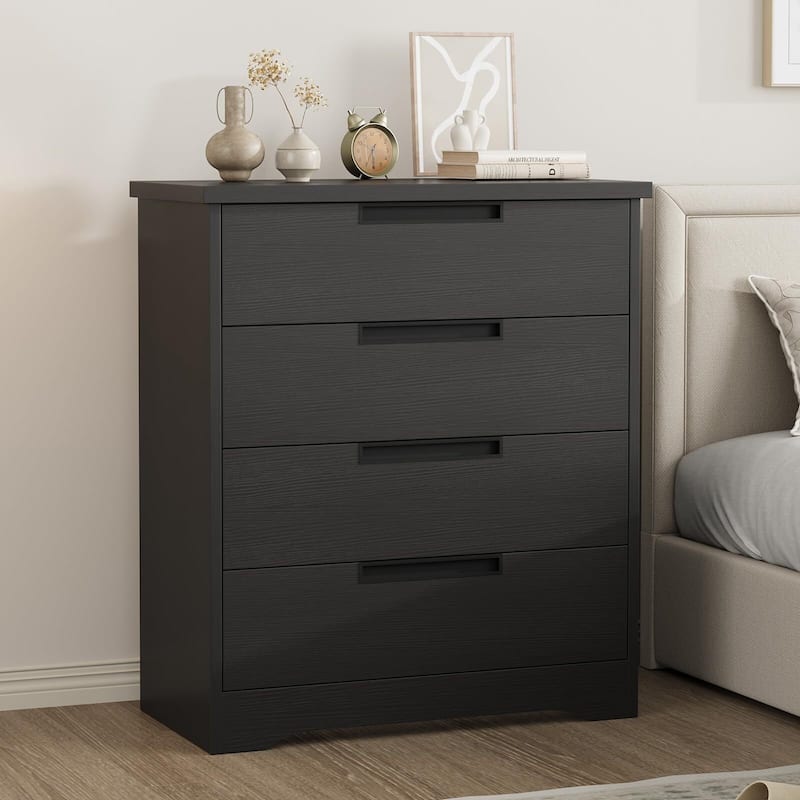 4 Drawer Dresser for Bedroom, Black Chest of Drawers with Embedded Handles Design, Wooden Dresser Organizer for Living Room - Black+white
