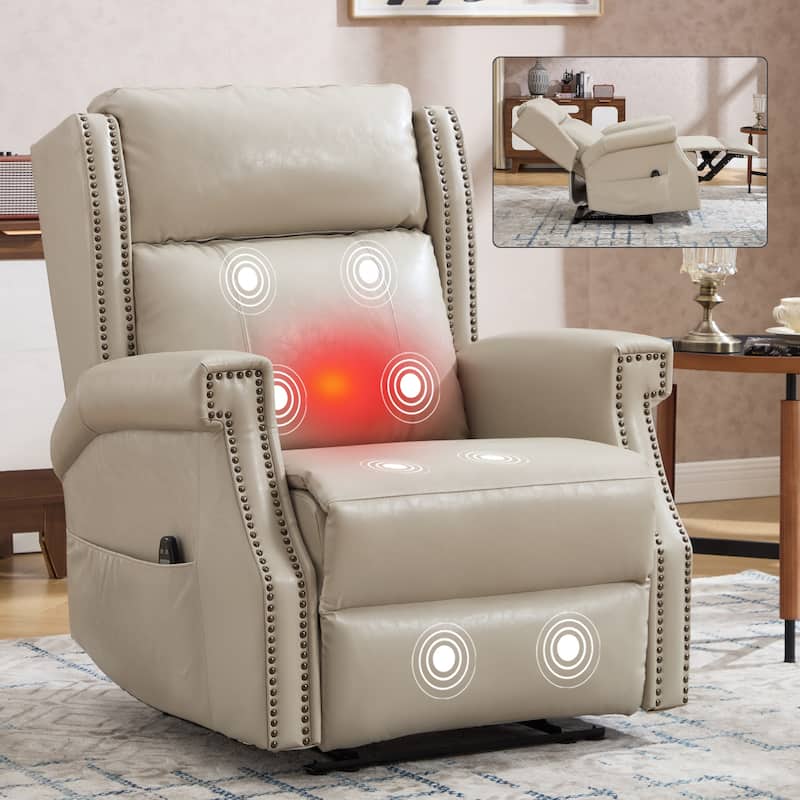 Manual Recliner Chair in Faux Leather for Living Room with Heavy Duty Motion Mechanism, 8 vibrating nodes