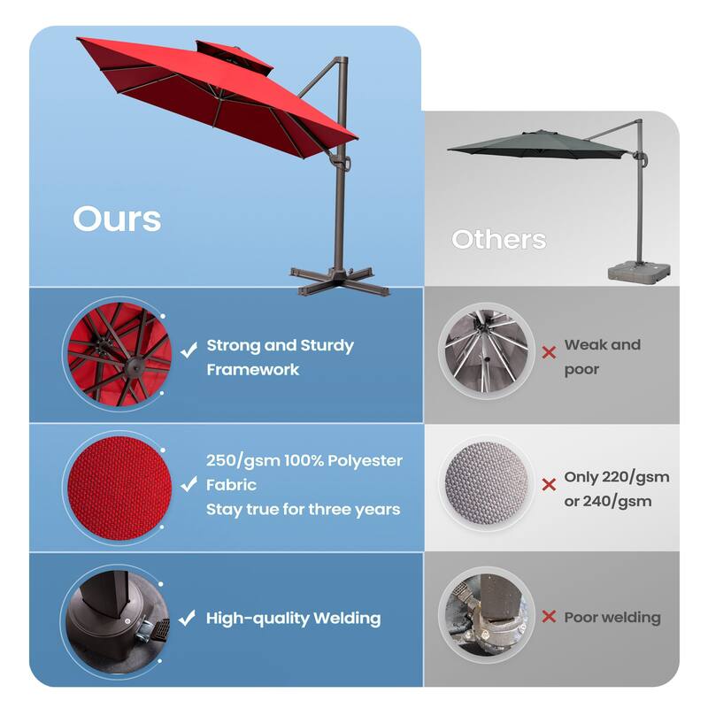 10 x 13 Feet Double Top Rectangular Patio Offset Cantilever Umbrella Aluminum with Crank