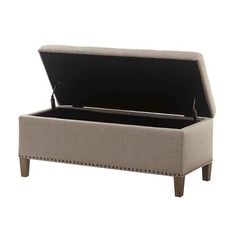 Roomfitters Tufted Top Storage Bench, Modern Fabric Ottoman Trunk with Soft Close Lid and Copper Nailhead Trim