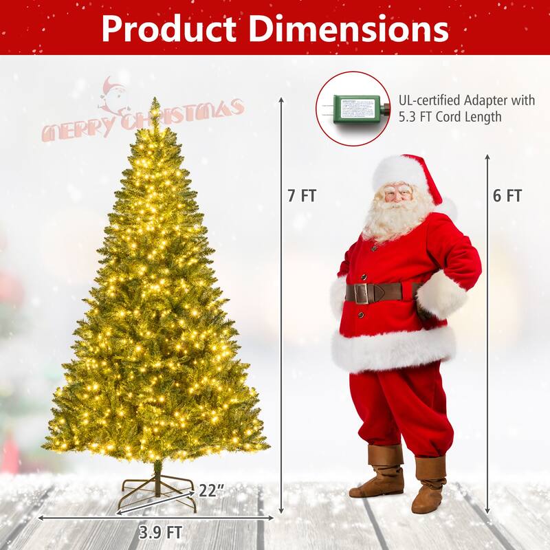 Gymax Artificial Christmas Tree w/990 Branch Tips 1000 Warm White LED