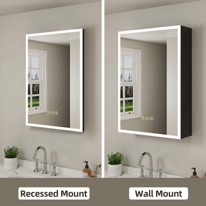 16 in. W x 24 in. H Rectangular Aluminum LED Dimmable Medicine Cabinet with Mirror - 16*24 Left hinge