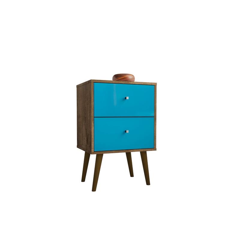Liberty Mid Century Modern Black Nightstand 2.0 with 2 Extension Drawers - Brown/ Blue