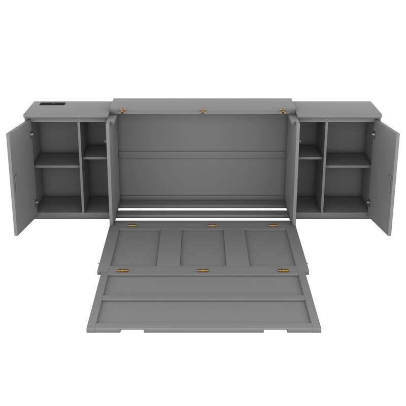 Murphy Bed Chest Storage Cabinets Bed with Shelves & Built-In Charger
