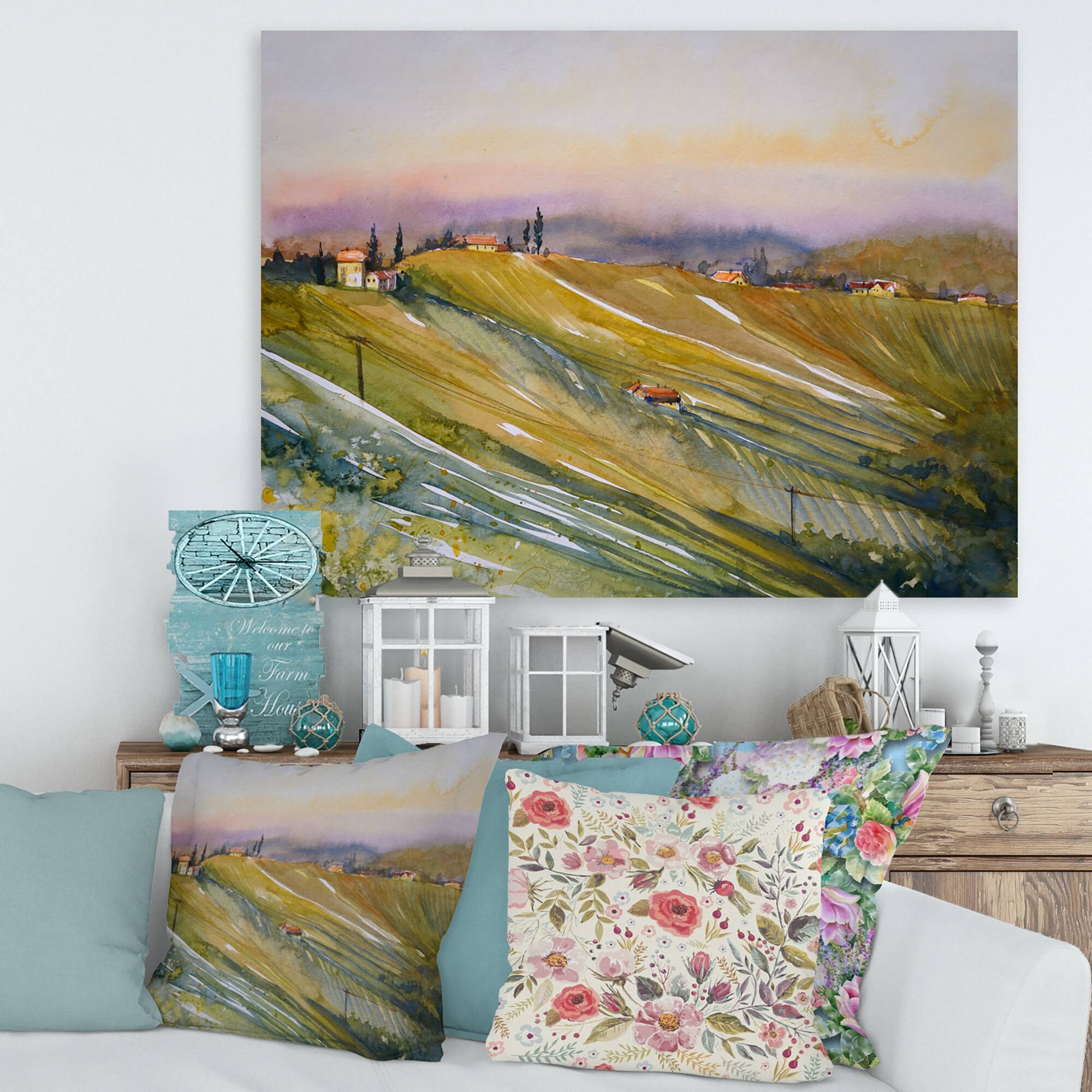 Designart "Vineyard At Dawn In Tuscany Italy" Country Canvas Wall Art