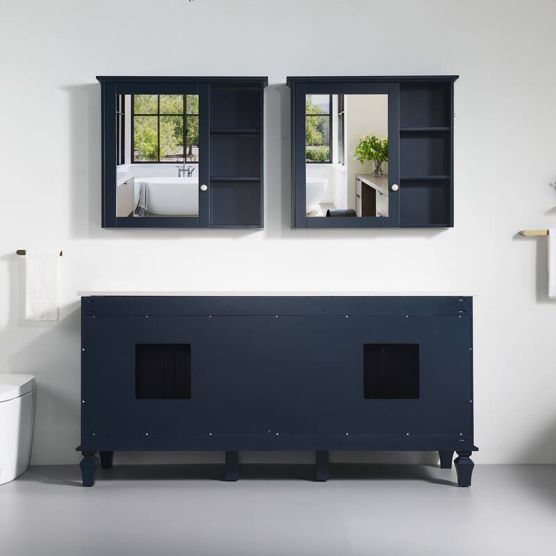 35'' H Solid Wood Bath Vanity with Stain-resistant Carrera White Quartz Top and Double Sink