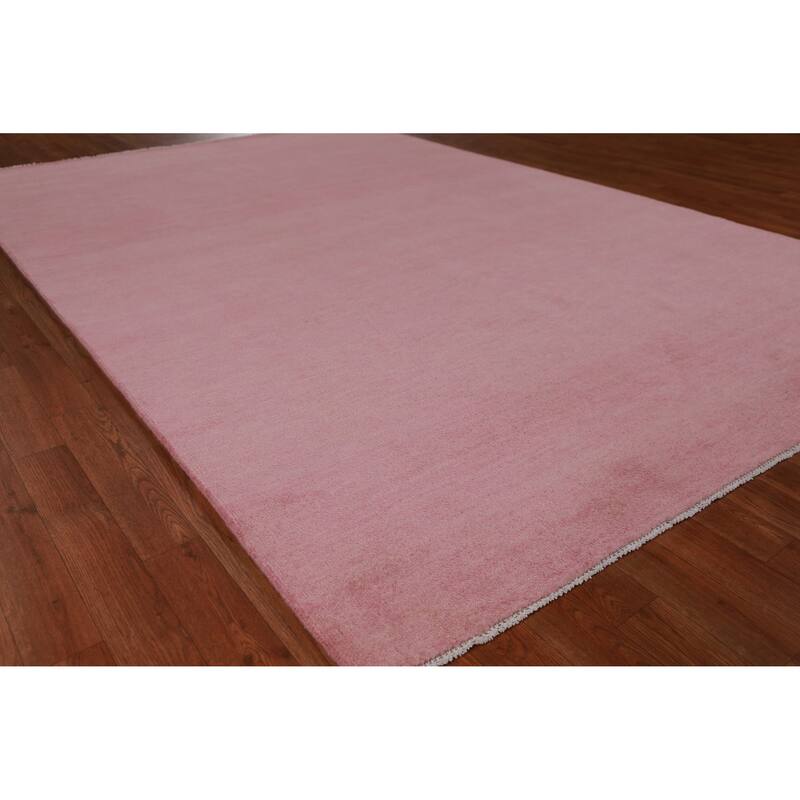 Hand Knotted Oriental 100% Wool Carpet Modern Solid Pink Gabbeh Area Rug - 9' 2'' X 6' 2''