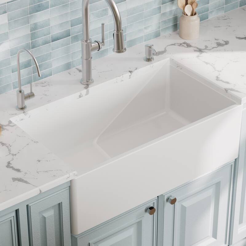 Karran FCP33SB 33" Single Bowl Panel Front Farmhouse Fireclay Kitchen Sink with Reversible Apron Front