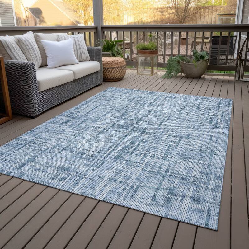 Machine Washable Indoor/Outdoor Modern Crosshatch Chantille Rug