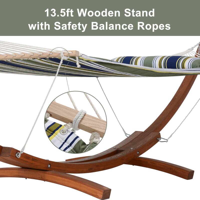 Double Spreader Bar Hammock With 13.5 ft. Wooden Stand - 162*55.1*48.8
