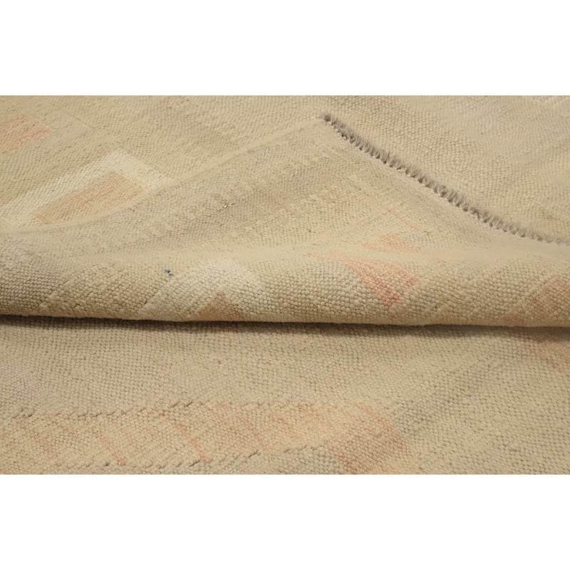 Hand Woven Oriental 100% Wool Carpet Southwestern Tribal Beige & Ivories Kilim Area Rug - 9' 10'' X 7' 0''
