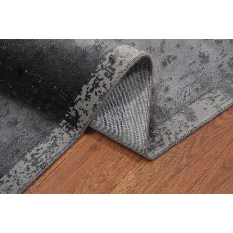 Machine Made Oriental Polyester Carpet Traditional Floral Greys & Charcoal Tabriz Area Rug - 7' 5'' X 5' 2''