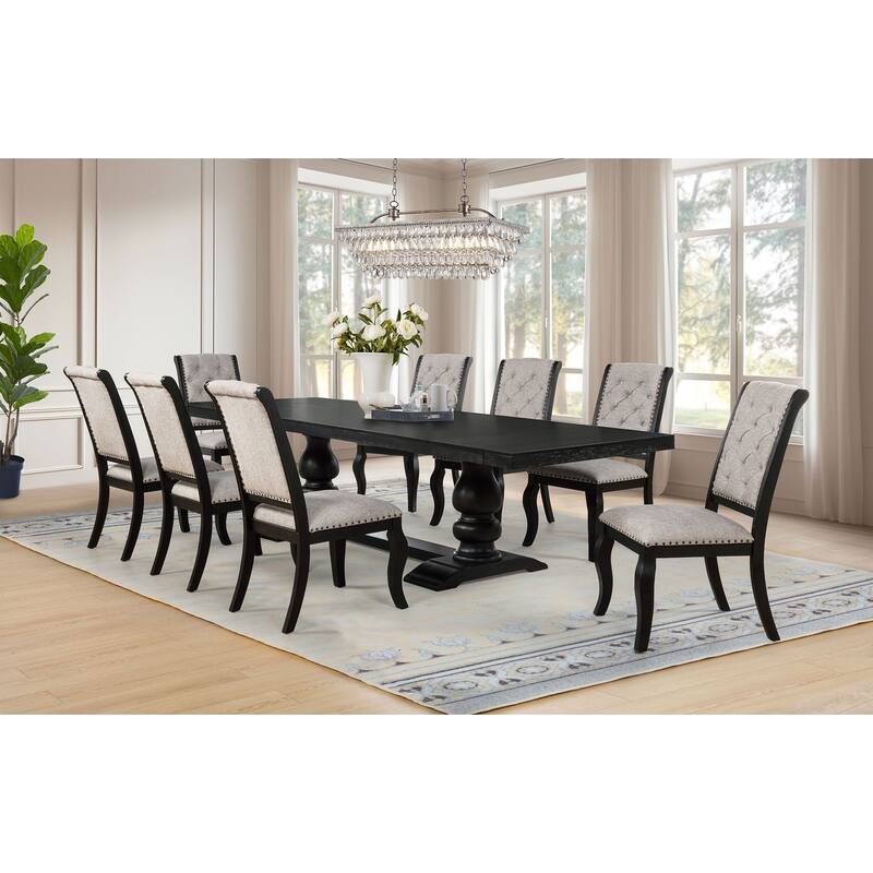 Phelps Rectangular Dining Table Set Distressed Noir - 9-Piece