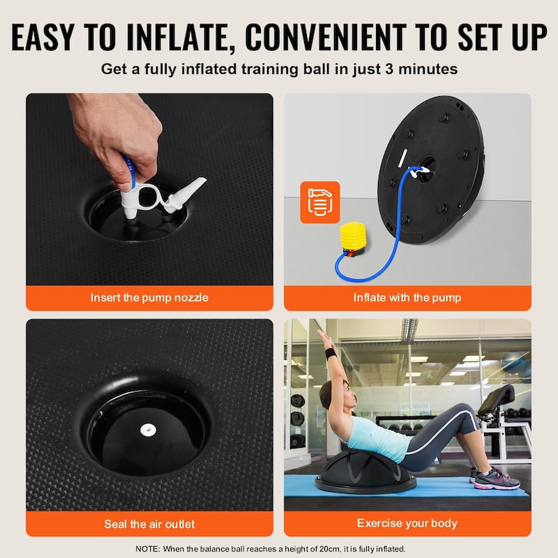 23" Half Balance Ball for Strength, Yoga, Home Gym, with Bands & Pump - 22.8x7.9 inch