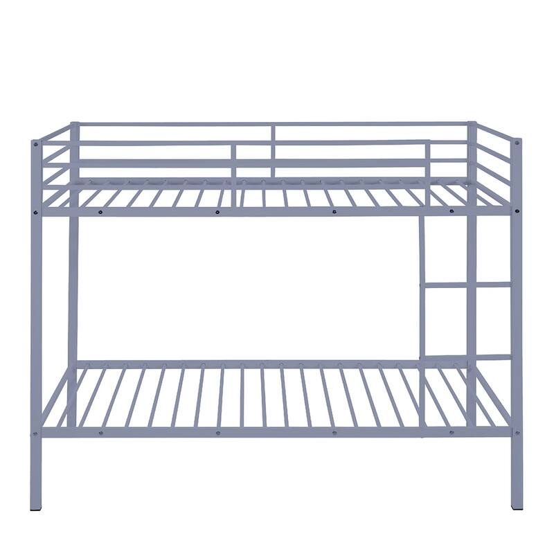 Twin Over Twin Metal Bunk Bed, Low Profile, Ladder, High Guardrail
