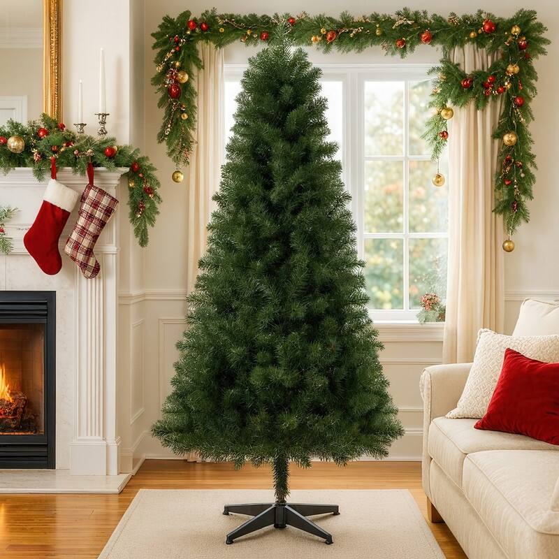 6ft Pre-lit Artificial Christmas Tree with Foldable Stand - Realistic Hinged PVC Fir