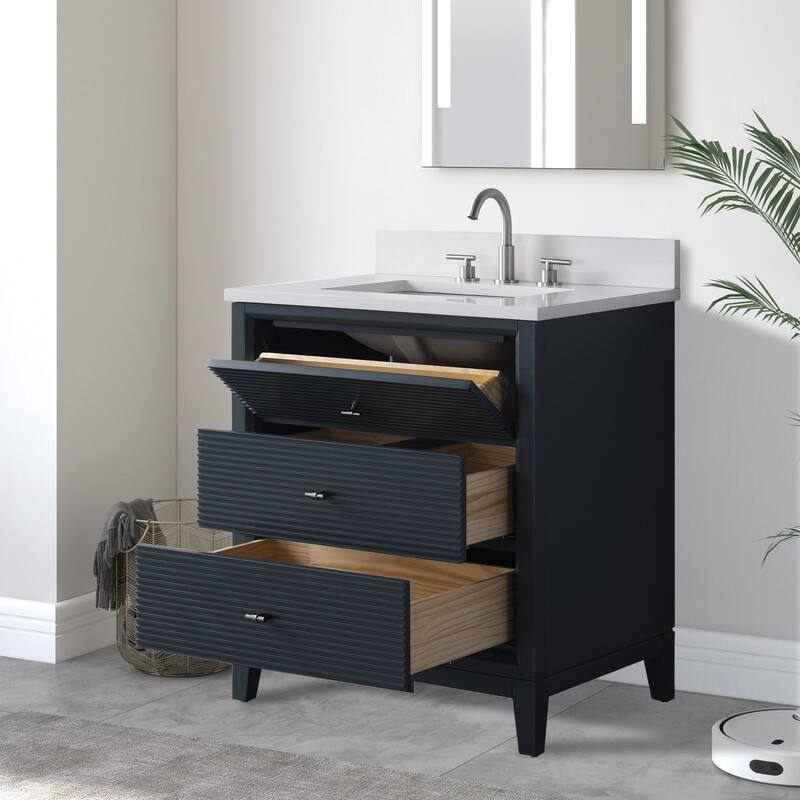 Vanity Art 30" Freestanding Bathroom Vanity with Engineered Marble Top and Sink