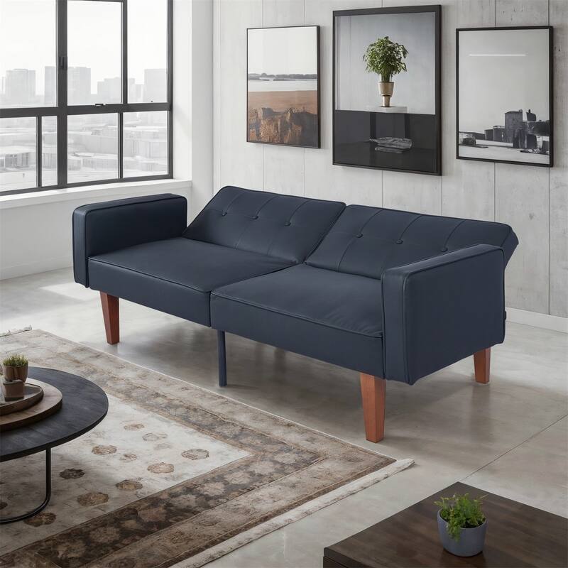 Convertible Sofa Bed Adjustable PU Leather Couch Sleeper Modern Recliner Reversible Loveseat Folding Daybed Guest Bed
