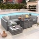 preview thumbnail 16 of 44, Outdoor 8 Pieces Sectional Wicker Sofa Set with Fire Pit LightGrey