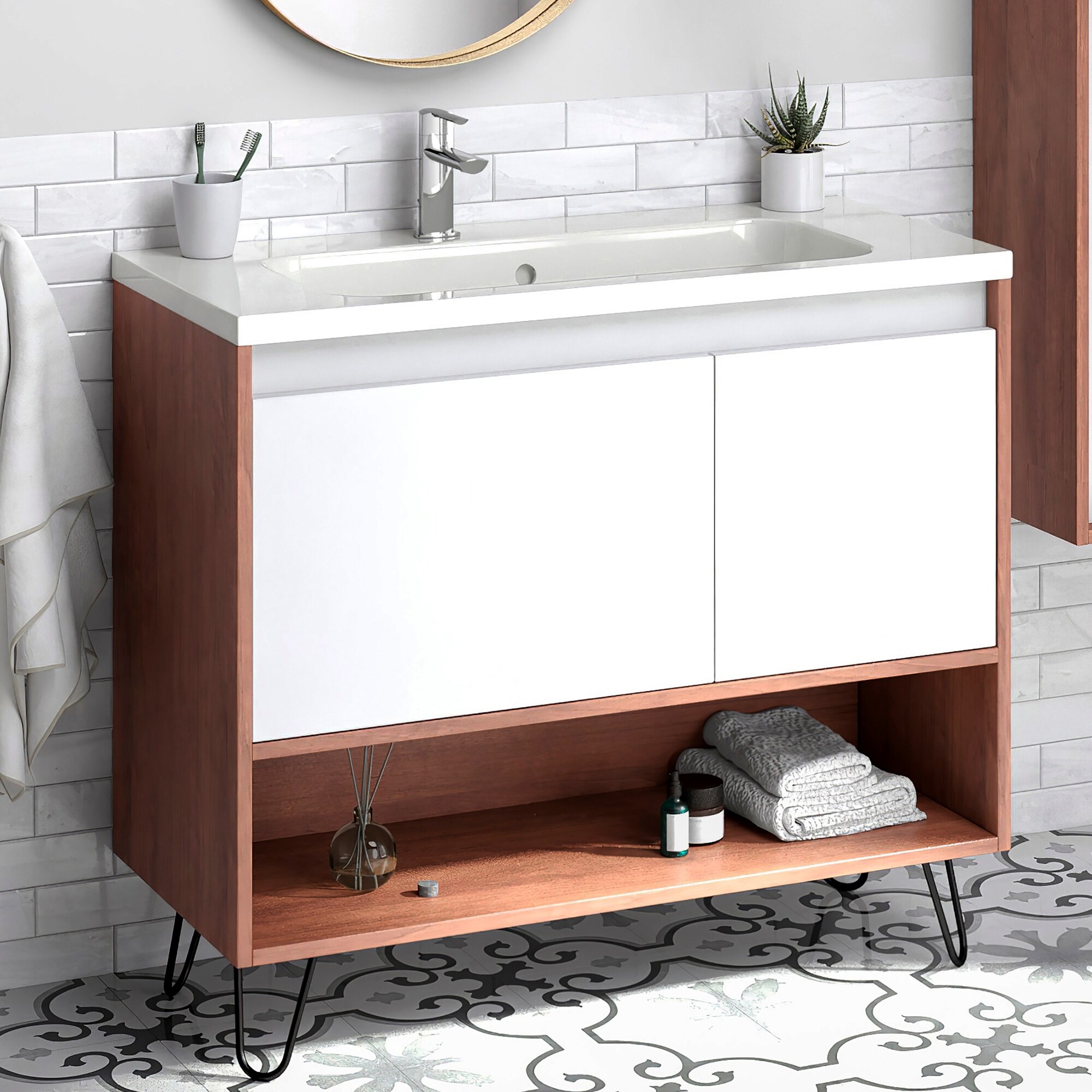 Shop 40 Bathroom Vanity Cabinet Ceramic Sink Set Manhattan W 40 X H 35 X D 18 In Wf101 Suede Overstock 31477320