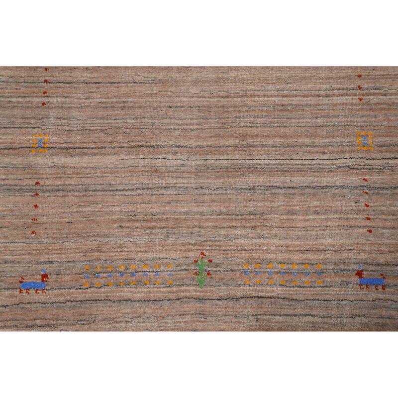 Hand Knotted Oriental 100% Wool Carpet Tribal Stripe Brown Gabbeh Area Rug - 4' 11'' X 3' 0''