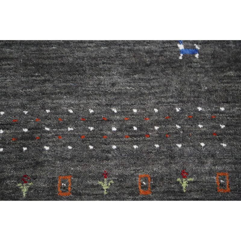 Hand Knotted Oriental 100% Wool Carpet Tribal Tribal Greys & Charcoal Gabbeh Area Rug - 7' 8'' X 5' 0''