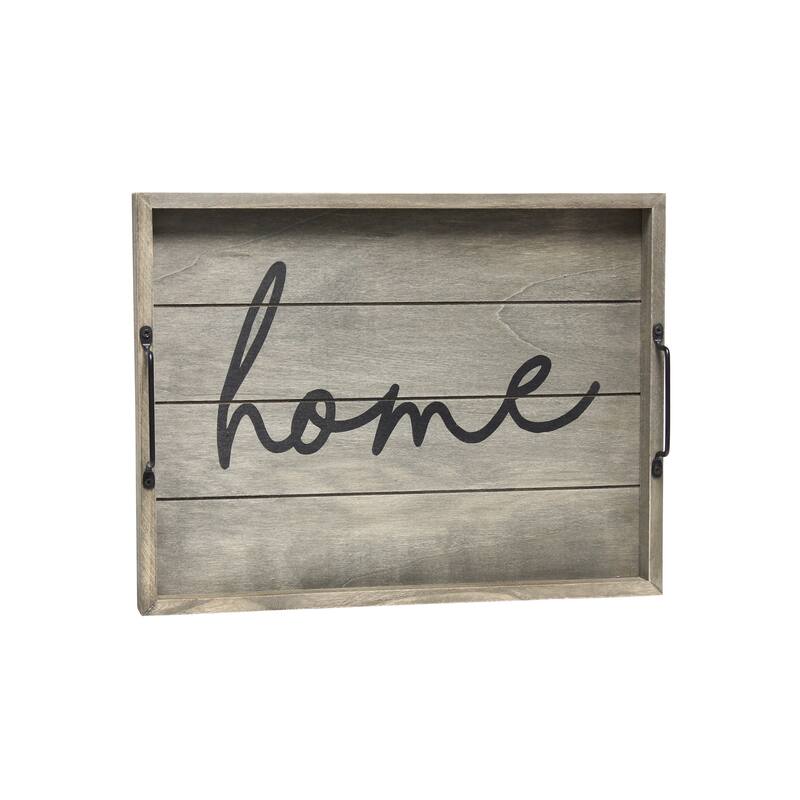 HomeRoots 16" Gray And Black Home Serving Tray With Handles - 15.50 in. x 2.25 in. x 12.00 in.