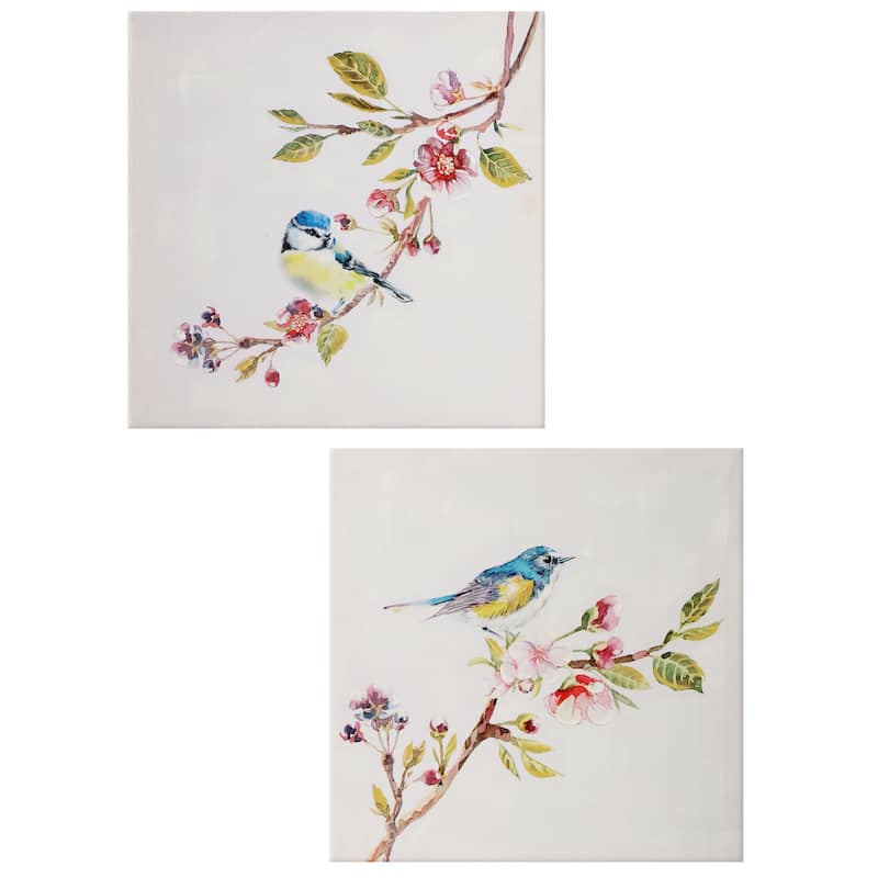 Bird On Blossom Canvas 15.75" Set of 2 - 15.75
