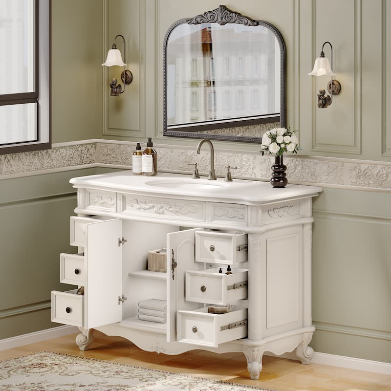 48-Inch British Vintage Solid Wood Bathroom Vanity with Sink – Elegant Antique-Inspired Design
