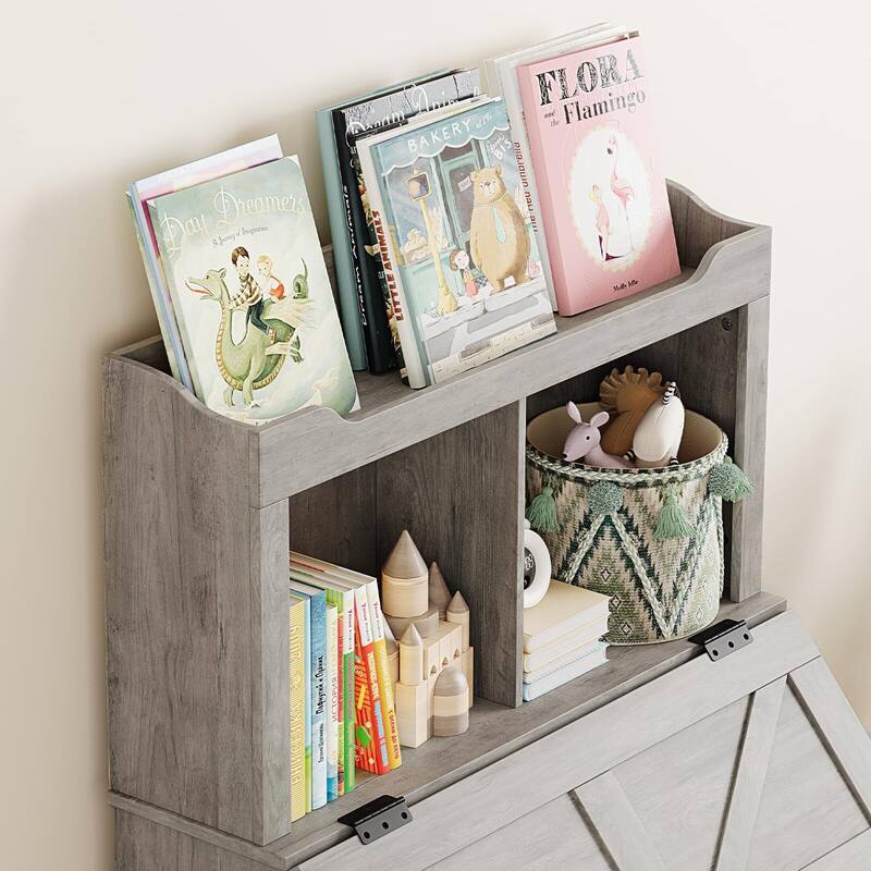 Kids Bookshelf and Storage Organizer, Box Chest with -Top Lid, Toddler Bookcase Cabinet