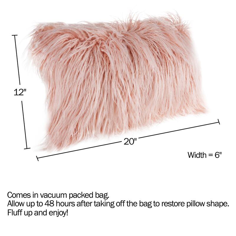 12x20 Inch Plush Lumbar Pillow - Luxury Accent Pillow Insert and Shag Glam Cover Set by Hastings Home