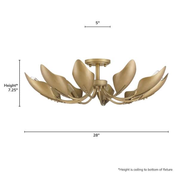 dimension image slide 4 of 5, Hunter Juneway 10-Light Flush Mount Chandelier - Transitional, Modern/Contemporary - Dining Room, Living Room, Bedroom