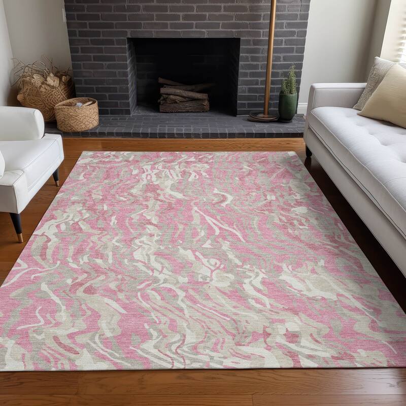 Machine Washable Indoor/ Outdoor Abstract Flow Chantille Rug