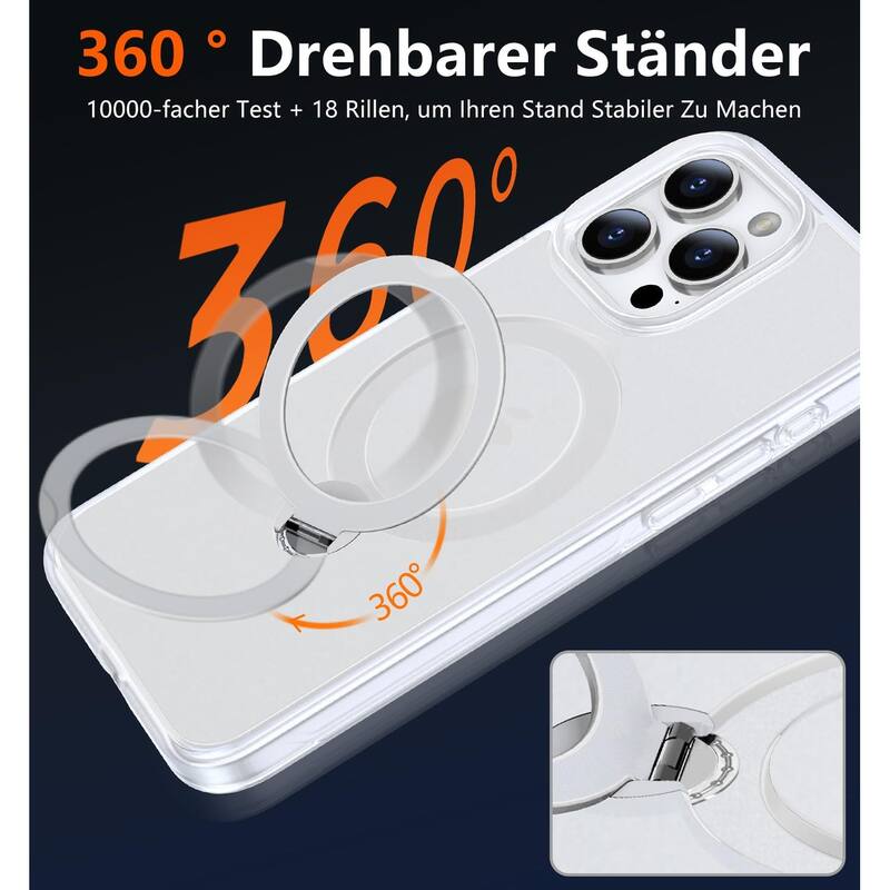 iPhone 14 Pro 360 Adjustable Stand with Camera Protection Compatible with Mag Safe,Translucent Case Ring Magnetic Invisible Case
