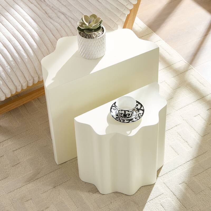 2PCS Set Side Table,Wavy Edges Design Fiberglass Coffee Table