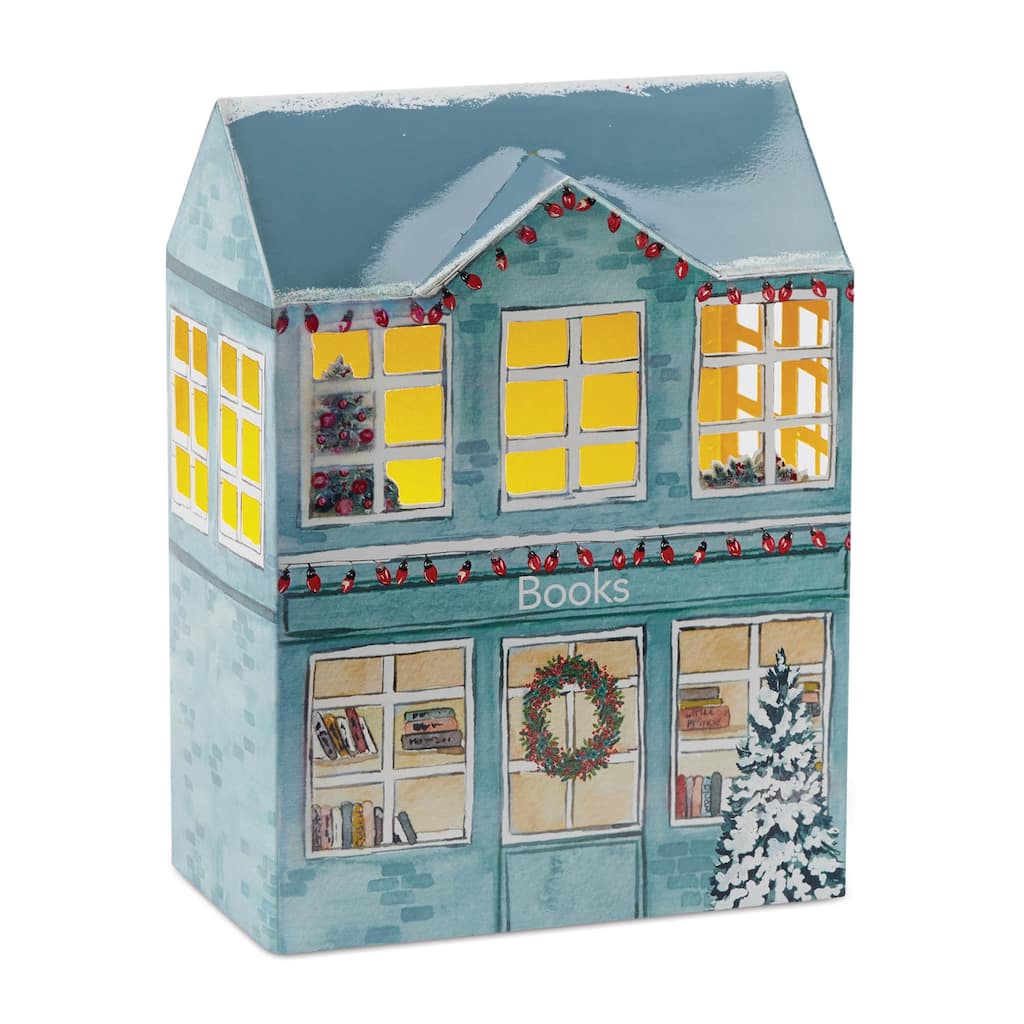 LED Holiday Village Bookstore Decor for Mantel or Tabletop Display - 8.75” x 5” x 11.75”