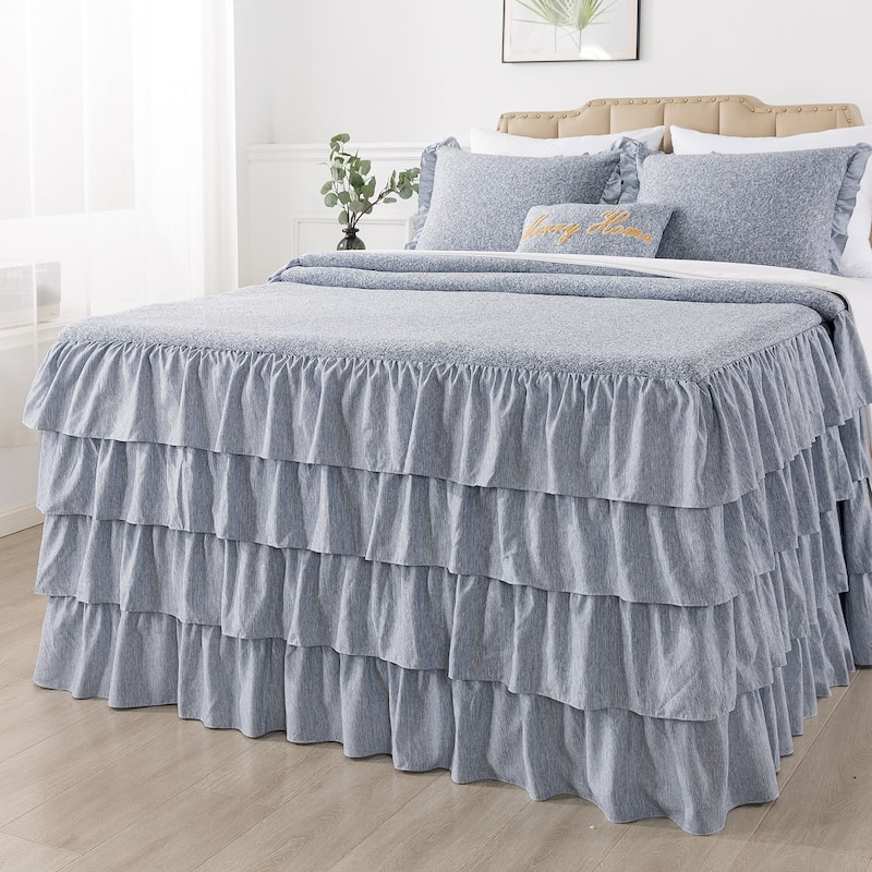 4 Piece Knit Ruffled Style Bed Skirt Coverlets Bedspreads